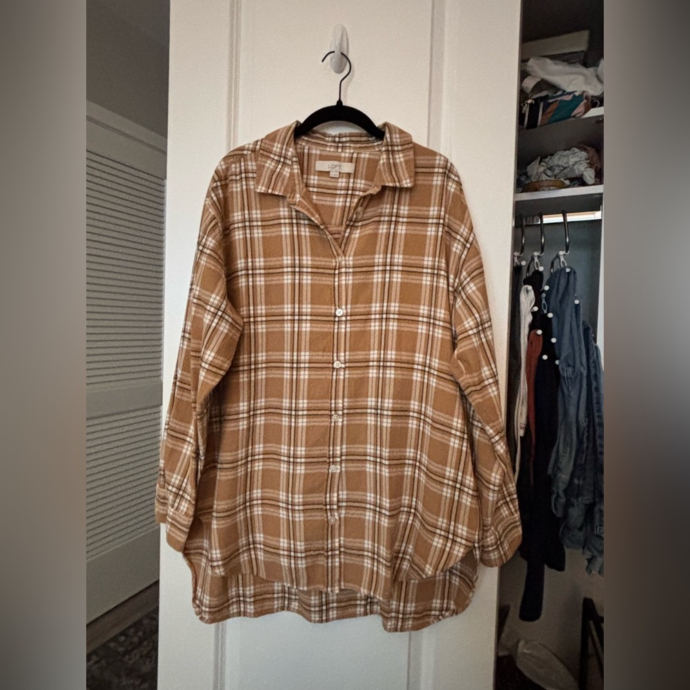 LOFT yellow plaid flannel button up